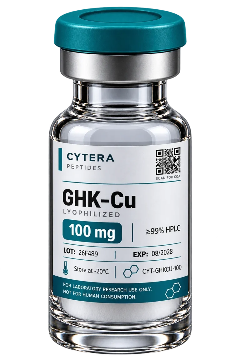 GHK Cu Peptide vial - Cytera Peptides, lot-numbered research peptide - 100 mg