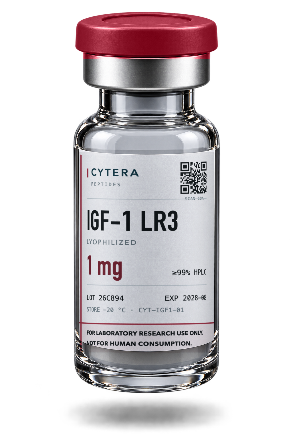 IGF-1 LR3 vial — Cytera Peptides, ≥99% purity, COA verified