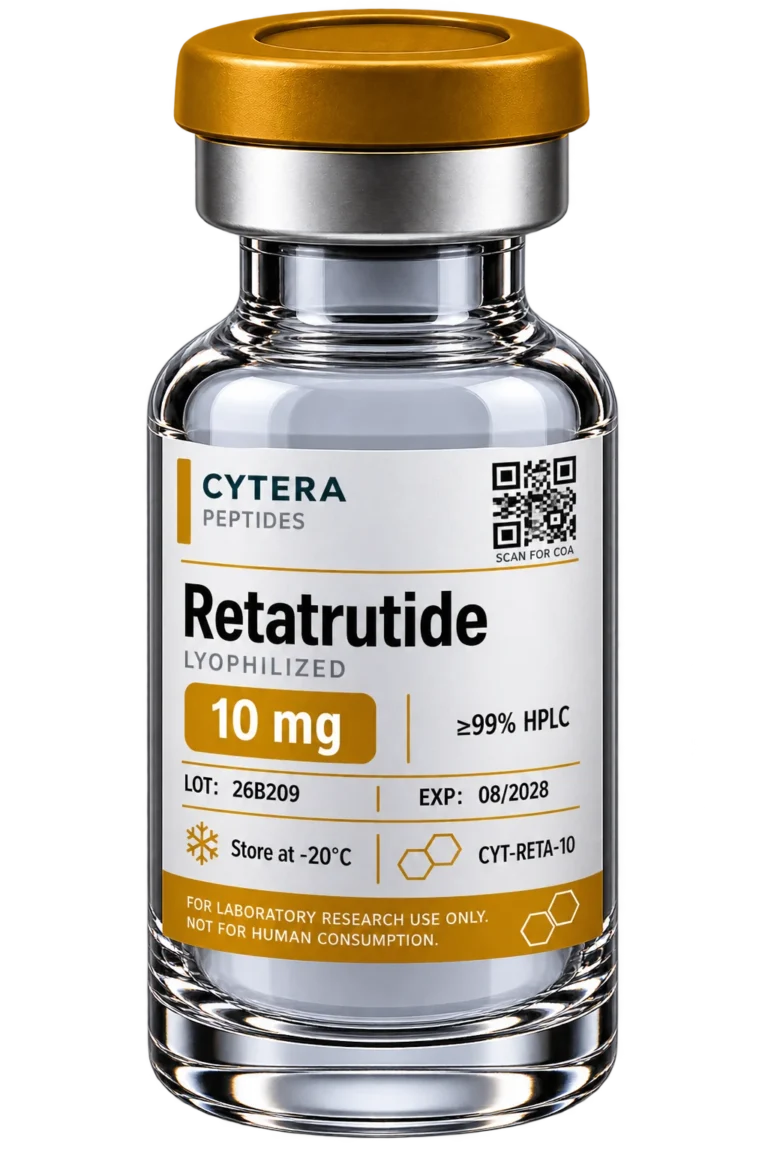 Retatrutide for Sale vial - Cytera Peptides, lot-numbered research peptide - 10 mg