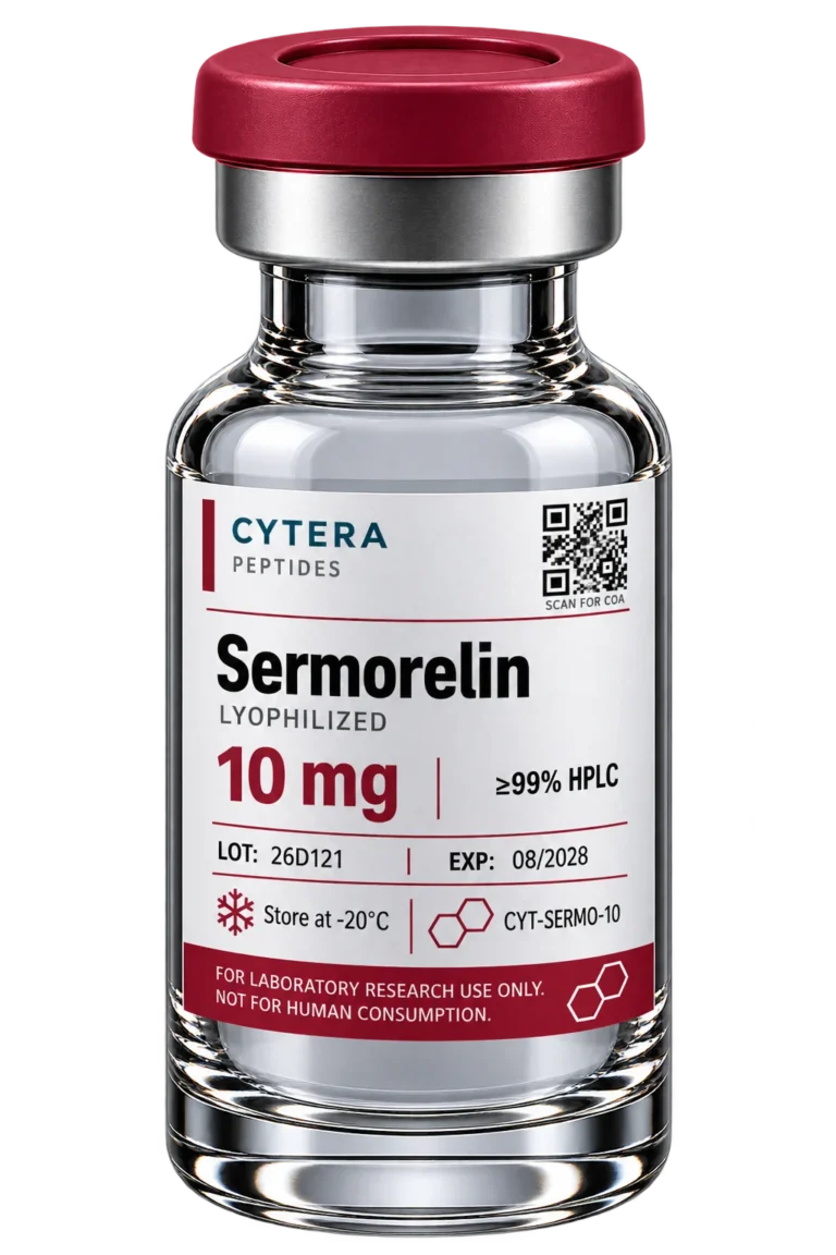 Sermorelin vial - Cytera Peptides, lot-numbered research peptide