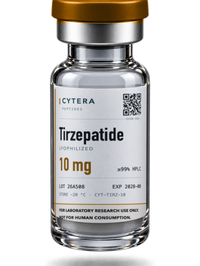 Tirzepatide Peptide vial — Cytera Peptides, ≥99% purity, COA verified — 10 mg