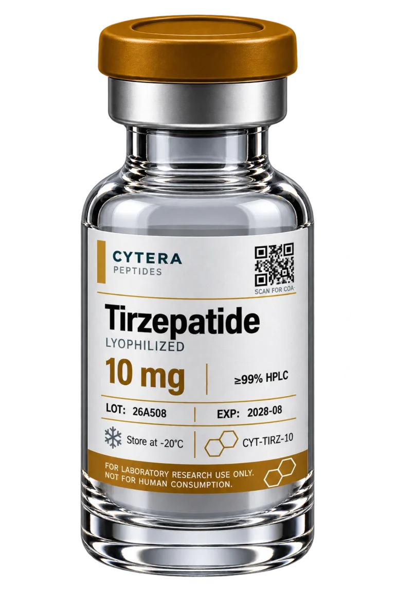 Tirzepatide Peptide vial - Cytera Peptides, lot-numbered research peptide - 10 mg