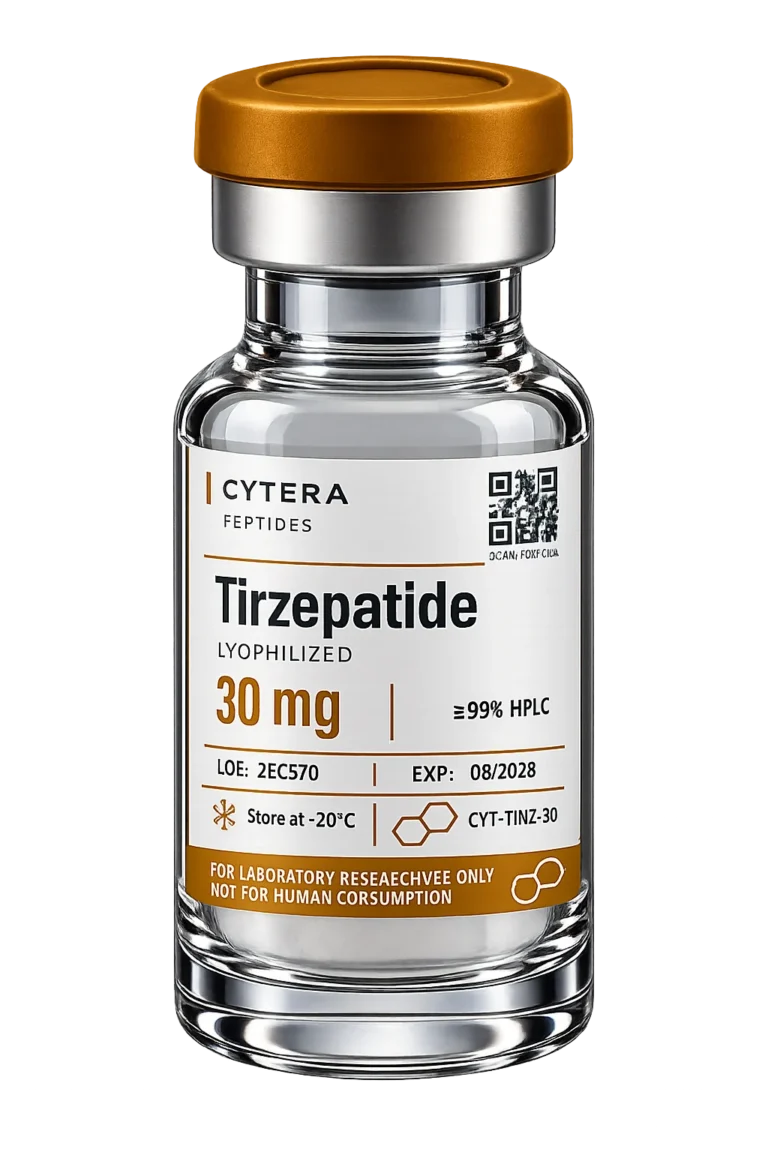 Tirzepatide Peptide vial - Cytera Peptides, lot-numbered research peptide - 30 mg