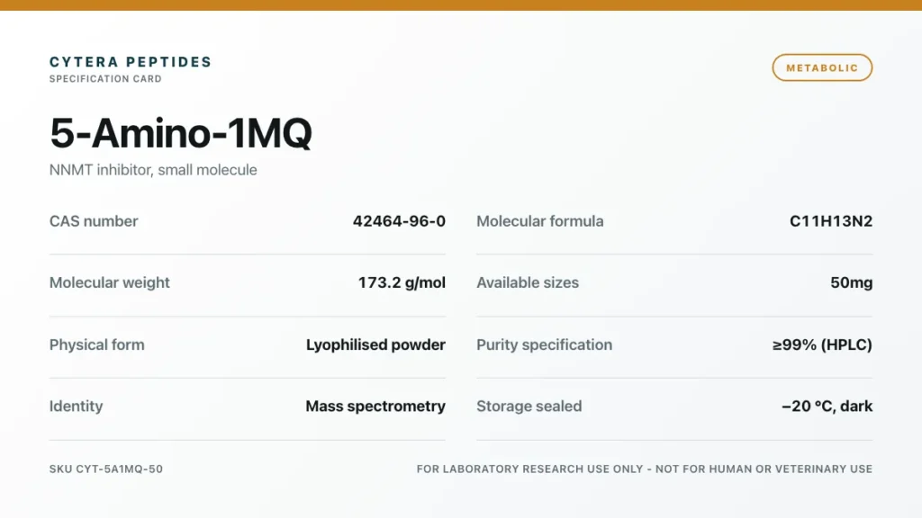 5-AMINO-1MQ specification card - CAS 42464-96-0, C11H13N2, 173.2 g/mol