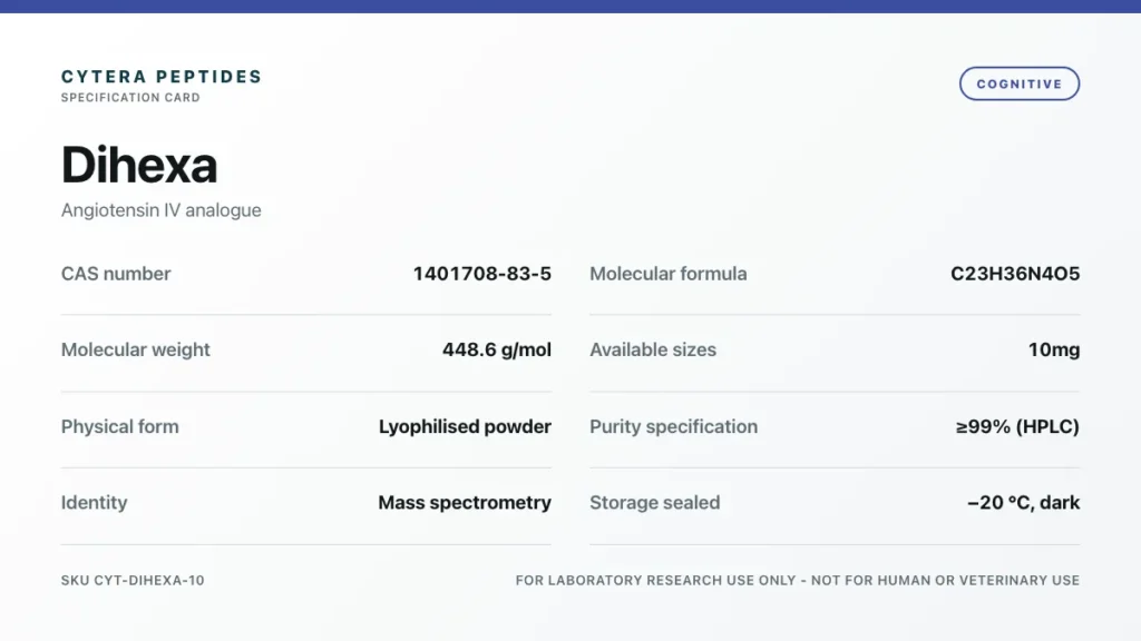 Dihexa specification card - CAS 1401708-83-5, C23H36N4O5, 448.6 g/mol